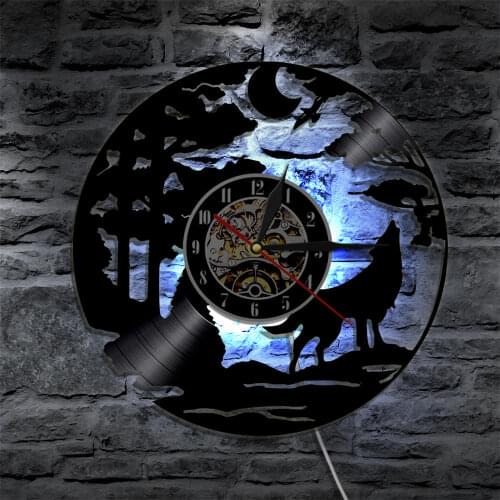 Luminous Moon Wolf Wall Clock Wildlife Forest Wolf Vinyl Record Wall Clock Howling Wolf At Moon Wall Art Kids Room Decoration
