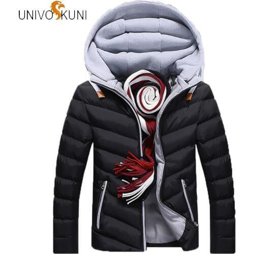 UNIVOS KUNI Men Personality Fashion Hit Color Hooded Winter Parkas Outdoor Slim LongSleeve Thick Warm Cotton Coat Men Q5128