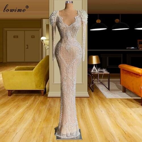 Heavy Handmade Beads Evening Dresses Long Sleeves Formal Evening Gowns Special Occasion Dresses Evening Wear платье 2021 Party