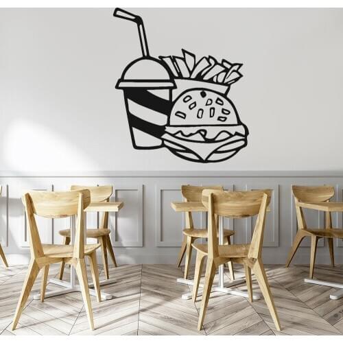 Fast Food Wall Decals Cartoon Hamburger Cola French Fries Vinyl Resturant Dining Room Store Window Glass Sign Decals Decor Z785