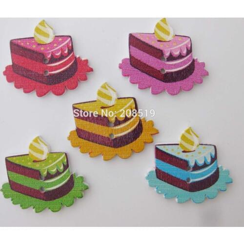 WBNWWA Happy Birthday Cake Home decoration sewing buttons for craft randomly 100pcs painting wood button 2 holes