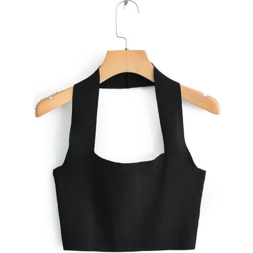 XIKOM 2021 Summer y2k Women Solid Black Sexy Backless Tank Top Ladies Casual Short Halter Tops Female vintage Top