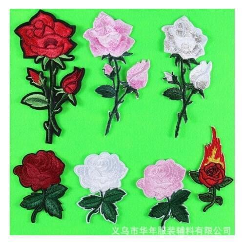 1 PCS Rose Flower Embroidered Iron on Patches for Clothing DIY Stripes Clothes Patchwork Sticker Custom Flowers Applique
