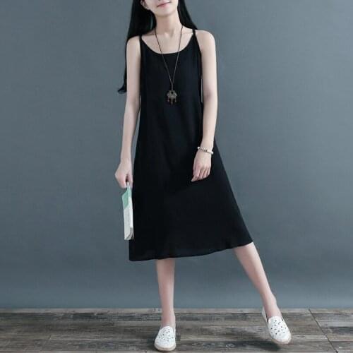 Womens 2020 Vestidos Retro Solid Color Cotton Bottoming Sleeveless Dress Women Thin Summer Linen Camisole Long Dresses A1016