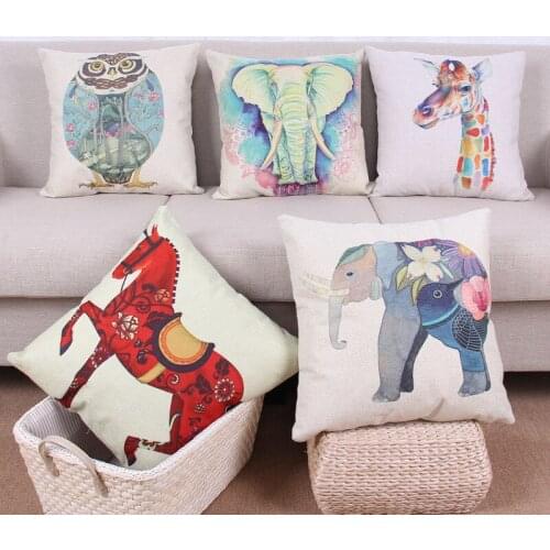 Animal Horse Cushion Cover Cotton Linen Decorative Pillowcase Chair Seat Square 45x45cm Pillow Cover Home Living Textile