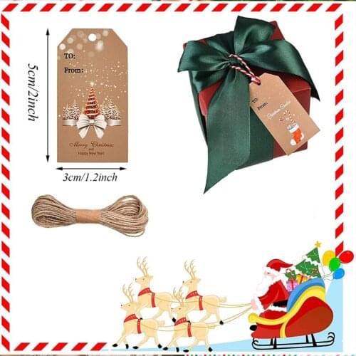 100pcs DIY Christmas Kraft Paper Gift Tags Snowman Santa Hang Labels with Strong