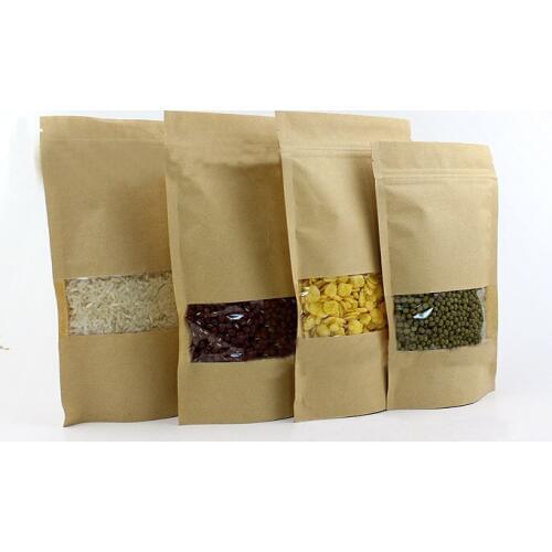 20*30+5cm 10pcs Kraft Paper Ziplock Window Bag For Gift/tea/candy/jewelry/bread Packaging Paper Food Bag Diy Jewelry Display