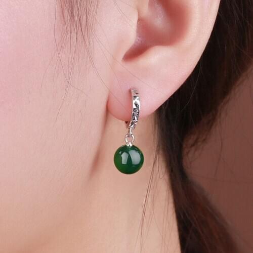 2020Natural Green Red Agate Chalcedony Jade Earrings For Women 925 Sterling Silver Earrings Female Retro Fine Jewelry Eardrop