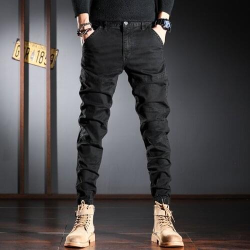 2021 Designer Fashion Men Jeans Slim Fit Spliced Designer Casual Cargo Pants High Quality Streetwear Hip Hop Joggers Trousers