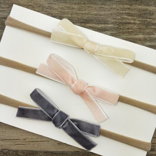 30 pcs/lot, Velvet bow Nylon headband, Hand Tied Bow Headbands Girls Hair Accessory, Birthday Gift