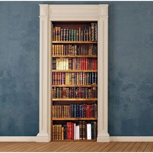 3D Classic Bookshelf Door Mural Wallpaper mural Wall Print Decal Wall Deco Wall Mural Photo self adhesive door wrap