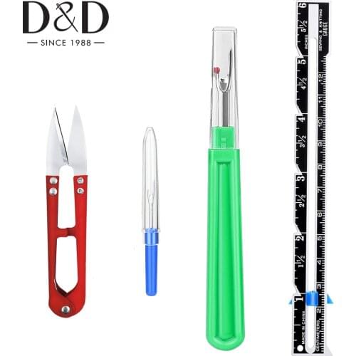 4Pcs Sewing Gauge and Seam Rippers Kit Tailor Scissor Seam Cutter Thread Remover for Measuring Quilting Patchwork Sewing Tool