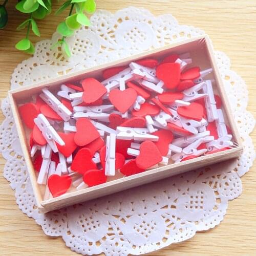45pcs/ box Mini Heart Love Wooden Clothes Photo Paper Peg Pin Clothespin Craft Postcard Clips Home party Wedding Decoration D4