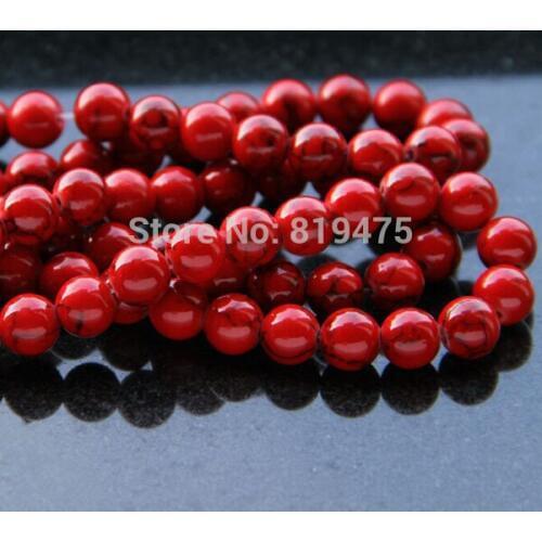 6 8 mm Synthetic Stonebeads Round Red Color Howlite Fashion beads for jewelry making
