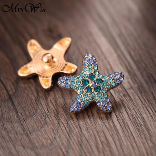6pcs/lot Full Rhinestone Starfish Metal Snap Buttons Gold Color Fit 18mm DIY Snap Bracelets&Bangles Jewelry