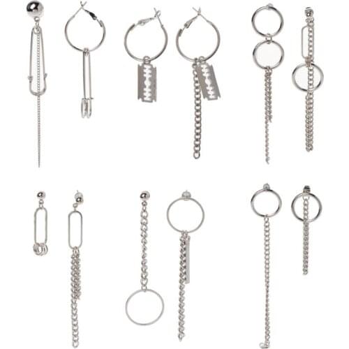 Asymmetric Tassel Chain Safety Pin Dangle Drop Earring Kpop Korean Jewelry Exquisite Earrings