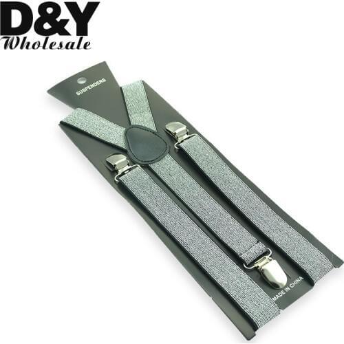 Hot Sale 2.5cm/1inch Wide "Silver Glitter" Shiny Y- back Suspenders Unisex Clip-on Braces Elastic Suspenders-Free Shipping