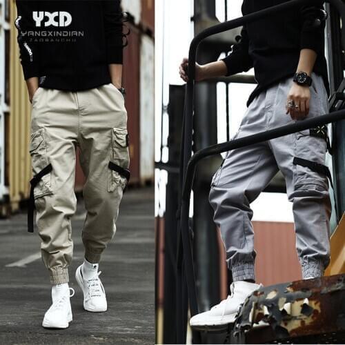 Men clothing mens cargo pants joggers men streetwear hip hop pants mens fashion track pants male loose Ribbons military pants