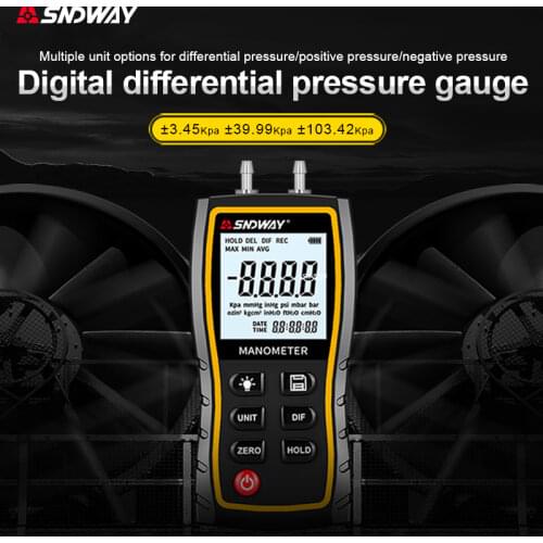 SNDWAY SW-512B Digital Air Pressure Meter Manometer and Differential Pressure Gauge HVAC Gas Stress Tester