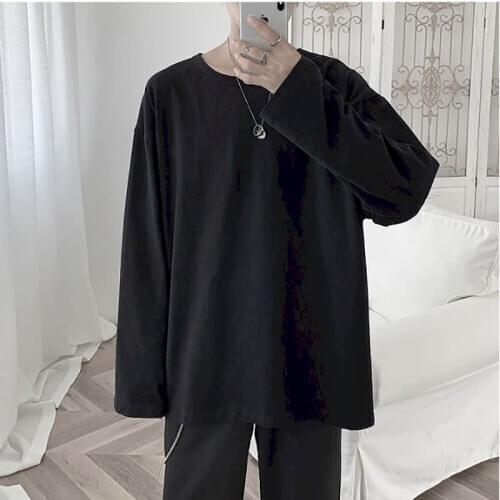 Tshirt Men T Shirt Women Long-sleeved T-shirt Couple Korean Style Slim Black Top Clothes Solid Bottoming Shirt Autumn Clothes