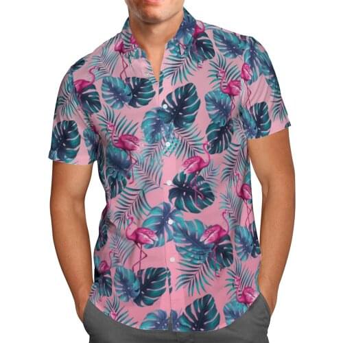 Birds Weeds 3D Beach Hawaiian 2021 Summer Pink Shirt Short Sleeve Shirt Streetwear Oversized 5XL Camisa Social Chemise Homme