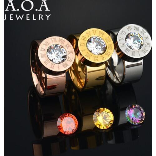 Hot Sale Stainless Steel Multiple Colour Ring Cubic Zirconia Stone Women Ring Crystal Ring For Wedding