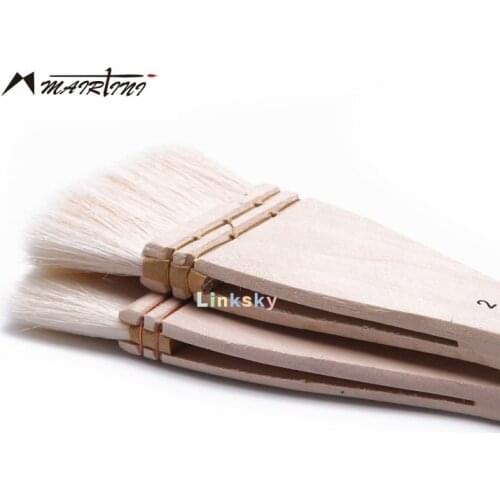 Mairtini Flat Hake Brushes, Soft Goat Hair Brush with Solid Wooden Handle, Hake Brush Set for Watercolor Pottery Painting Arts