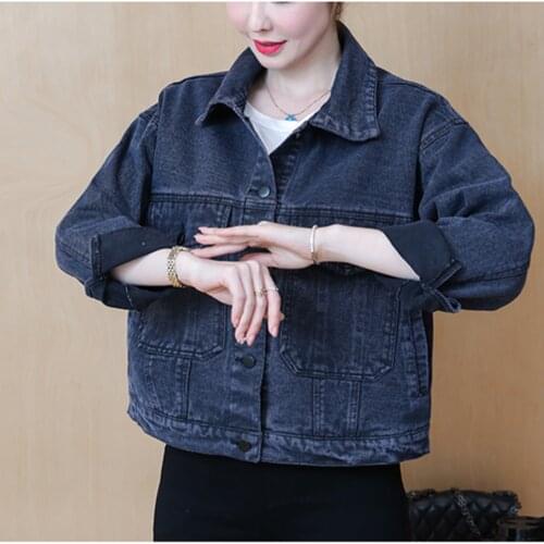 Women Denim Jacket Loose Coat Casual Vintage Denim Female Outwear 2021 Solid Color Single Breasted Jacket