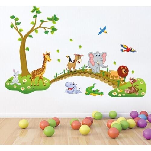 Cute Animals Wall Sticker Monkey Giraffe Tree Mural Nursery Baby Kids Room Decal Decor 90x140 cm Wall Paper