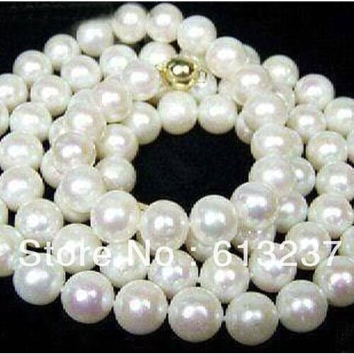 Fashion 7-8mm white akoya cultured natural round pearl beads diy beautiful necklace making 34 inch gold-color clasp MY4510