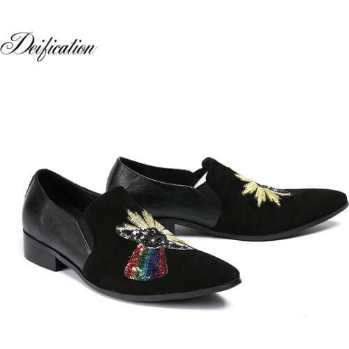 Deification Luxury Design Mocasines Hombre Elegant Sequins Studded Mens Suede Loafers Casual Driving Shoes Plus Big Size 38-46