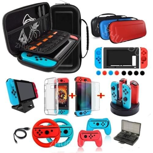 Game Accessories Set For Nintend Switch Travel Carrying Bag Joycon Protective Cover Charging Dock Screen Protector Case Card Box