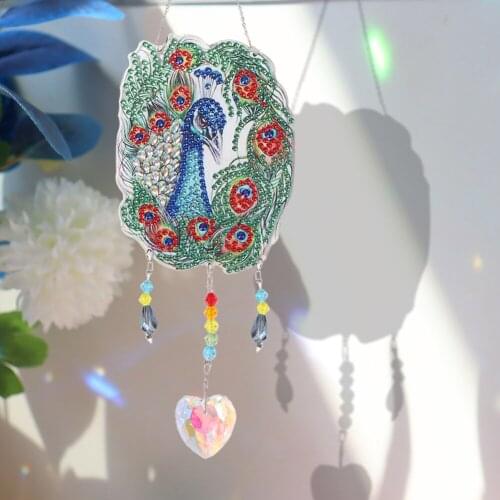Crystal Diamond Painting Kits Prisms HANGing Peafowl Rooster Fish Rainbow Chaser Lighting Accessories for Window Curtains Decor