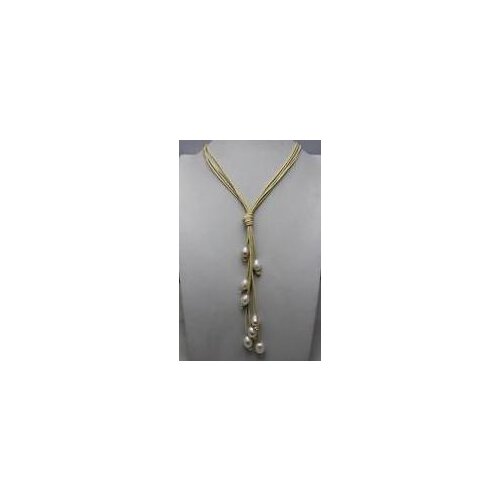 New Arriver Real Pearl Jewelry 4 Strands Genuine Leather White Freshwater Pearl Necklace 20inch Free Shipping