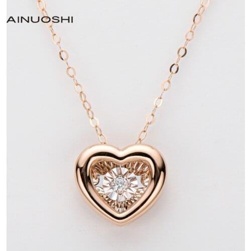 AINUOSHI 18K Hard Gold Craft 0.02ct Real Diamond Heart-shaped Dancing Ins Stely Pendant Necklace for Women Charm Jewelry 18