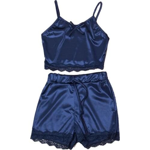 Pajama Set Spaghetti Strap Lace Women 2 Piece Solid Color Sleepwear for Sleeping Short Matching Sets