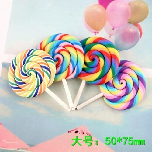 50*75mm Colorful Rainbow Colors Polymer Clay Candy Lollipop Food Resin Cabochon Ornament Phone Case Clay Charms Decor 4pcs/Lot