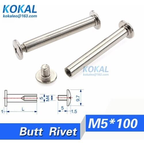 [DJ-M5*100]Free Shipping 20pcs 5*100 long length belt fasteners Screws Nail Rivet for Album accout book Butt Joint Rivets