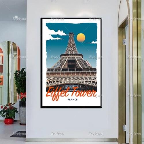 Retro Vintage Style Travel Poster Eiffel Tower France Oil Painting Posters and Prints on Canvas Wall Art Modular Pictures Decor