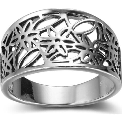 Retro Women Rings Vintage Hollow Out Flower Rings For Women Accessories