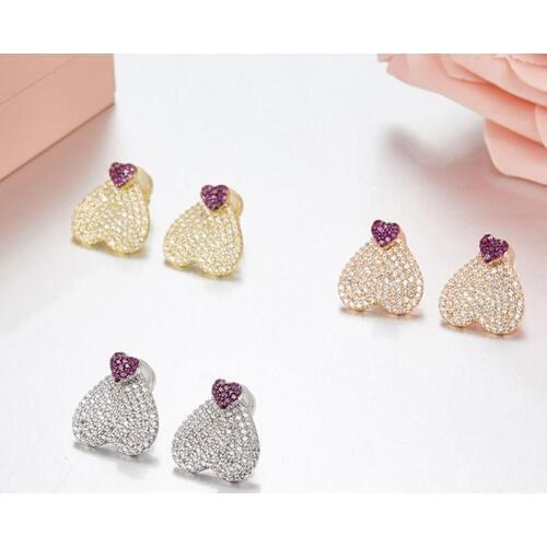 SLJELY Luxury Brand Design Full Micro Cubic Zirconia 3 Gold Color Heart Earrings 925 Sterling Silver CZ Jewelry ETE collection