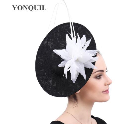 Vintage Wedding Hats Big Women Net Bridal Hats White Black Wedding Accessorie Brides Fascinator Sinamay Wedding Chapeau Cap