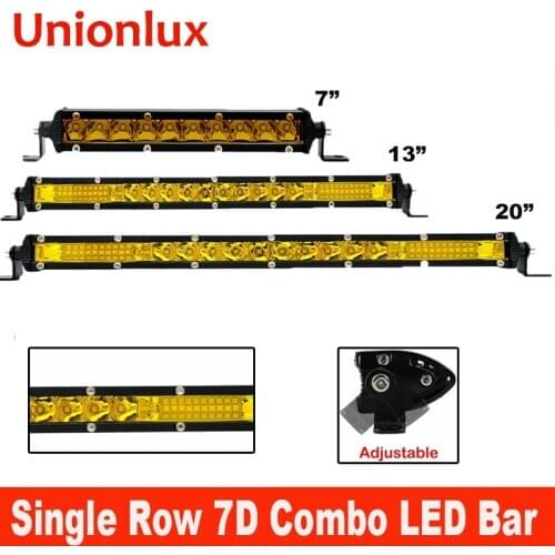 Amber 7" 13" 19" 25" 30" Slim 7D Offroad Car LED Work Light Bar 120W 180W Yellow 20inch LED Bars for Truck SUV ATV Auto Lights