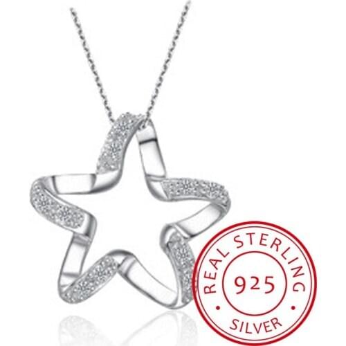 Hot Selling 925 Sterling Silver Jewelry Brand Necklace 40CM Fashion Zirconia Starfish Pendant Necklace Women Free Shipping