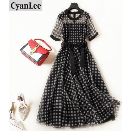 Cyanlee Plus Size New Fashion Women Dress Plaid Summer Dress O-Neck A-Line Vintage Office Lady Sexy Dressed Vestido 5XL