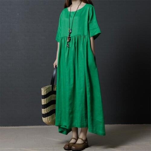 2021 women summer preppy style loose cotton and line dress comfortable solid 4 color dress vestidos plus size dress L-6XL 7XL