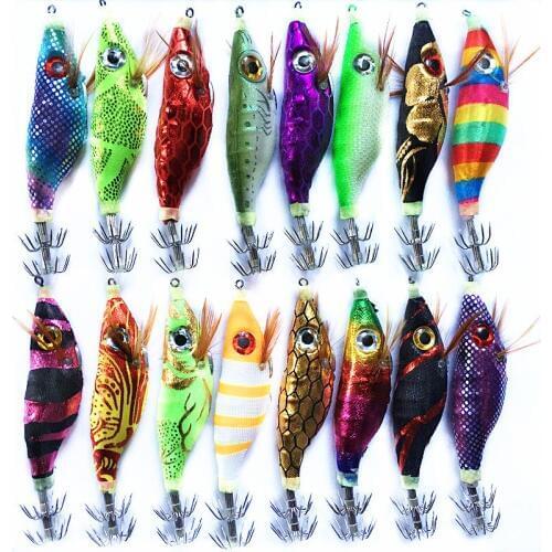 10Pcs Squid Jig Fishing Lures Fishing Wood Shrimp Lure Squid Cuttlefish Jigs Bait Pesca Fishing Tackle