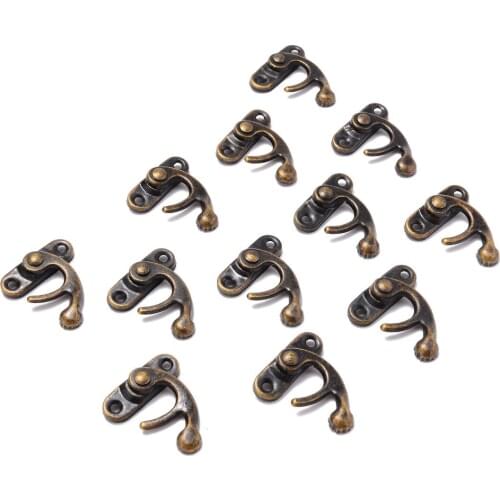 12pcs Iron Curved Buckle Lock Vintage Antique Metal Lock Horns Lock Wooden Box Luggage Hasp Latch Hook For Furniture Hardware