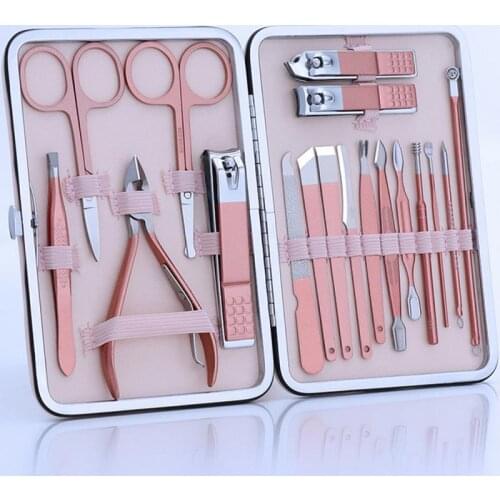 18/10/7pc Portable Manicure Nail Clippers Pedicure Set Trim Eyebrow Hygiene Kit Stainless Steel Nail Cutter Tool Set