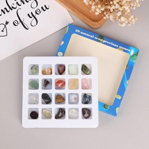 20Pcs/Set Random Natural Stones Box Fossiles Raw Minerals Crystals Agates Specimen For Education Home Decors